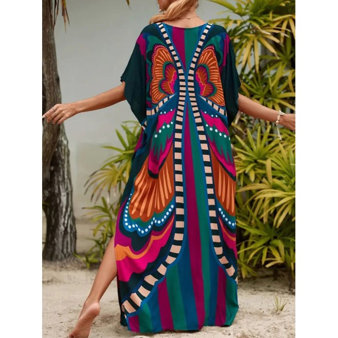 Symmetrical printed beach dress Holiday printed maxi dress