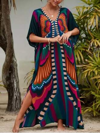 Symmetrical printed beach dress Holiday printed maxi dress