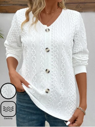 V Neck Buttoned Casual Sweatshirt