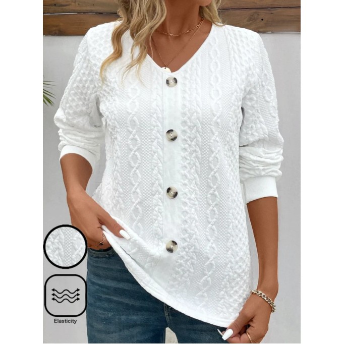 V Neck Buttoned Casual Sweatshirt