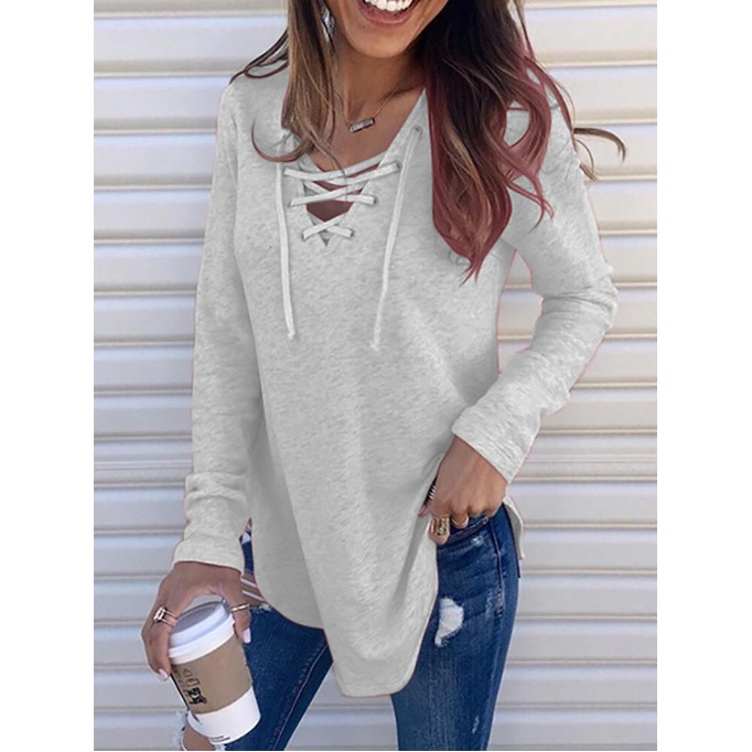 V-neck strappy loose top T-shirt