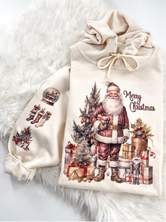 Vintage Santa Claus Long Sleeve Printed Hoodie