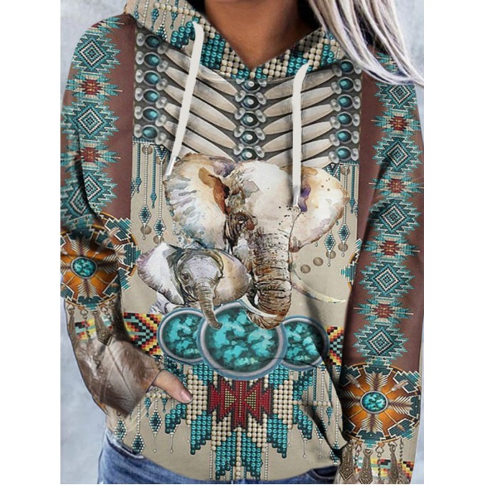 Vintage Western Elephant Print Hoodie