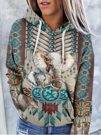 Vintage Western Elephant Print Hoodie