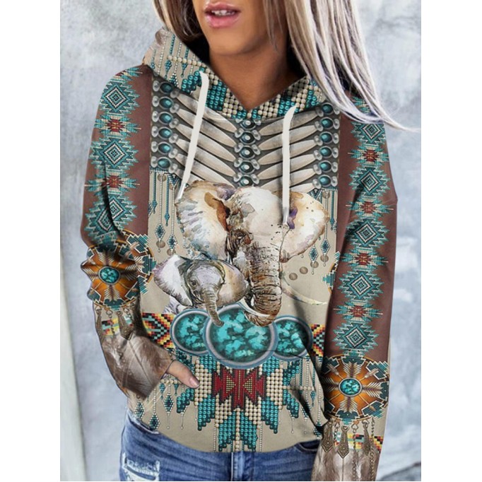 Vintage Western Elephant Print Hoodie