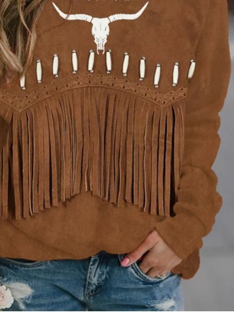 Vintage Western Fringe & Bull Skull Art Sweatshirt