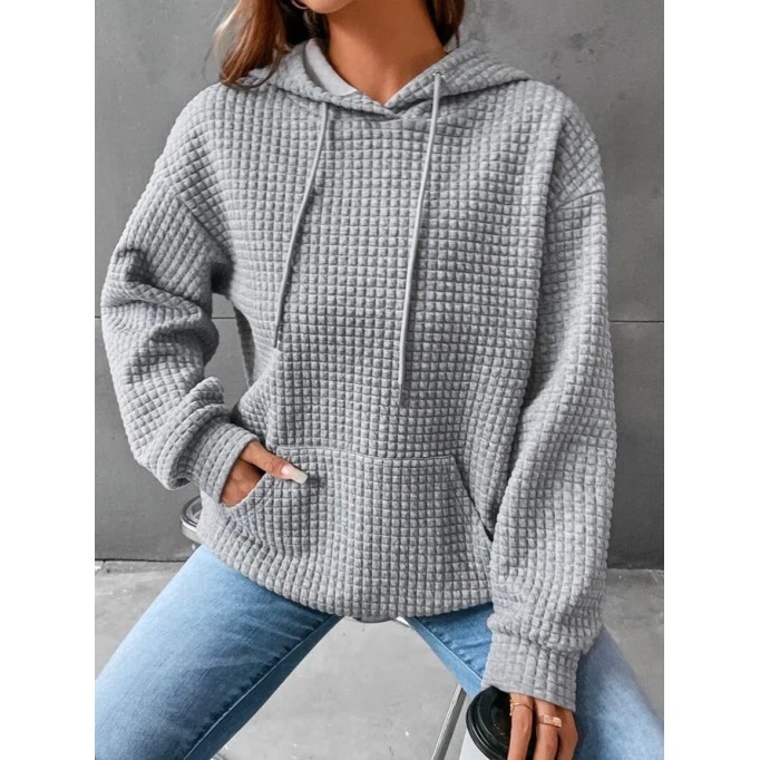 Waffle round neck long sleeved sweater solid color top