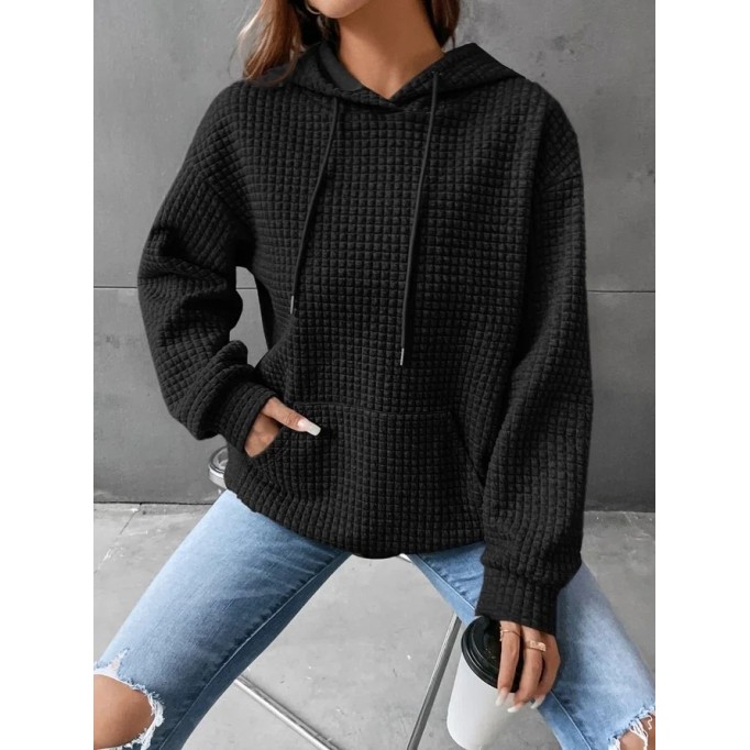 Waffle round neck long sleeved sweater solid color top