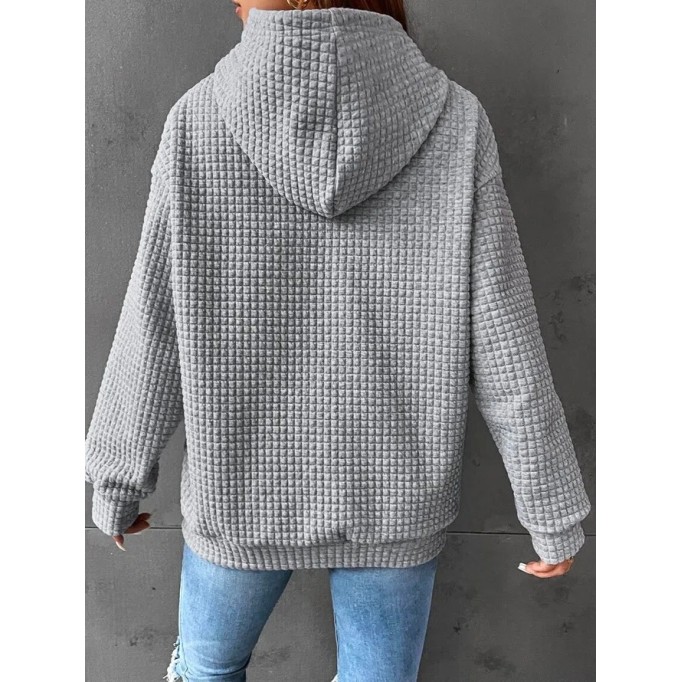 Waffle round neck long sleeved sweater solid color top