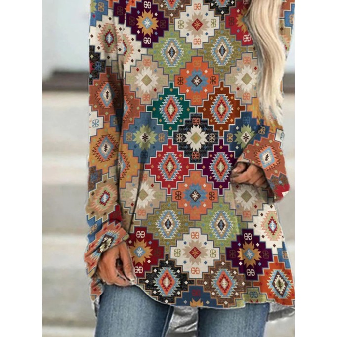 Western Ethnic Geometric Pattern T-shirt