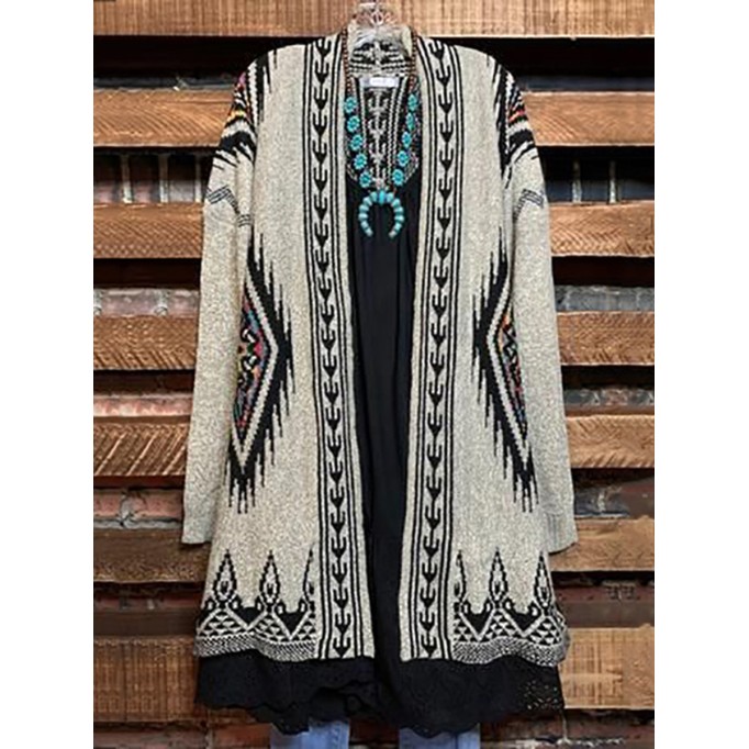 Western Geometric Print Vintage Duster Kimono