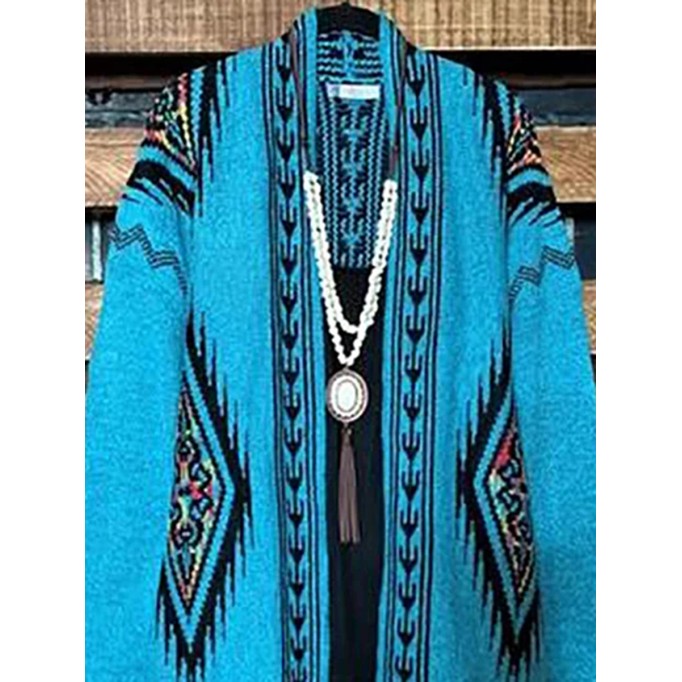 Western Geometric Print Vintage Duster Kimono