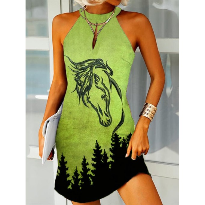 Western Horse Cutout Vintage Dress