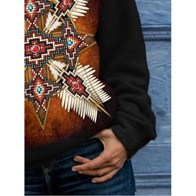 Western retro print long sleeve hoodie