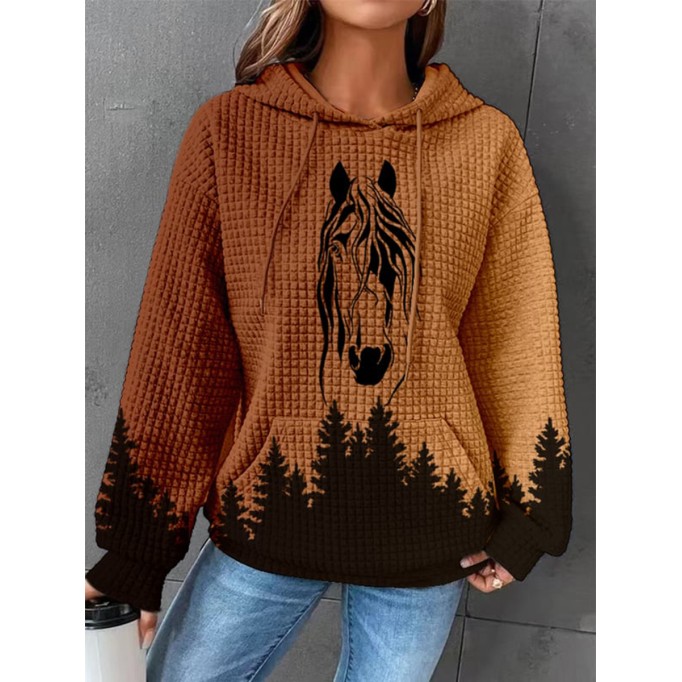 Western waffle horse print hoodie