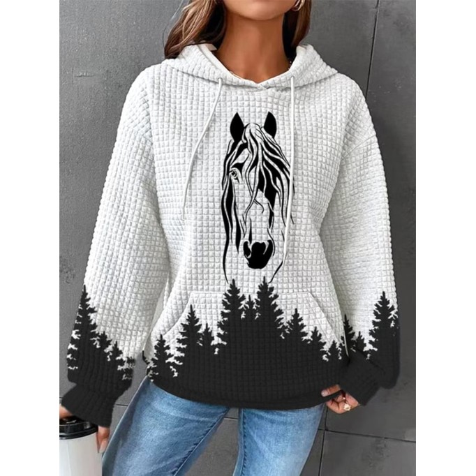 Western waffle horse print hoodie