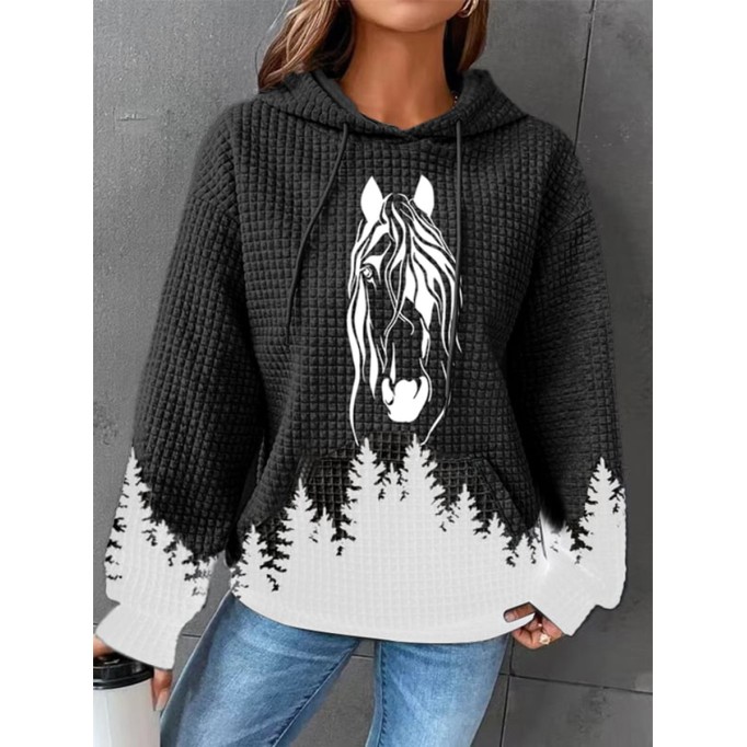 Western waffle horse print hoodie