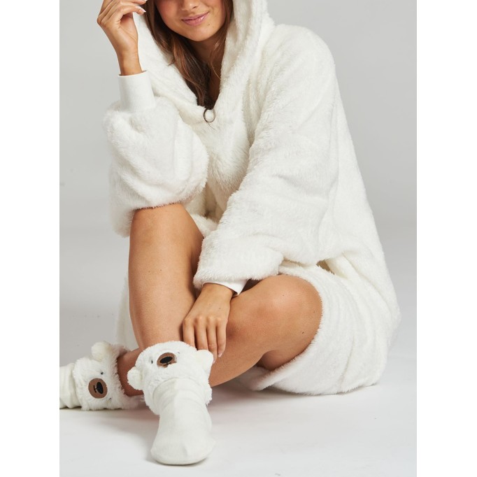 White Cable Cut Borg Snuggle Hoodie