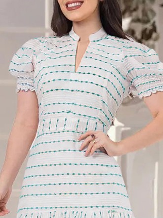 Women's bubble sleeved short sleeved elegant dress short skirt