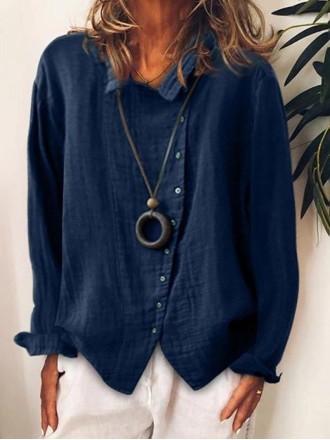 Women's button lapel long sleeved casual shirt