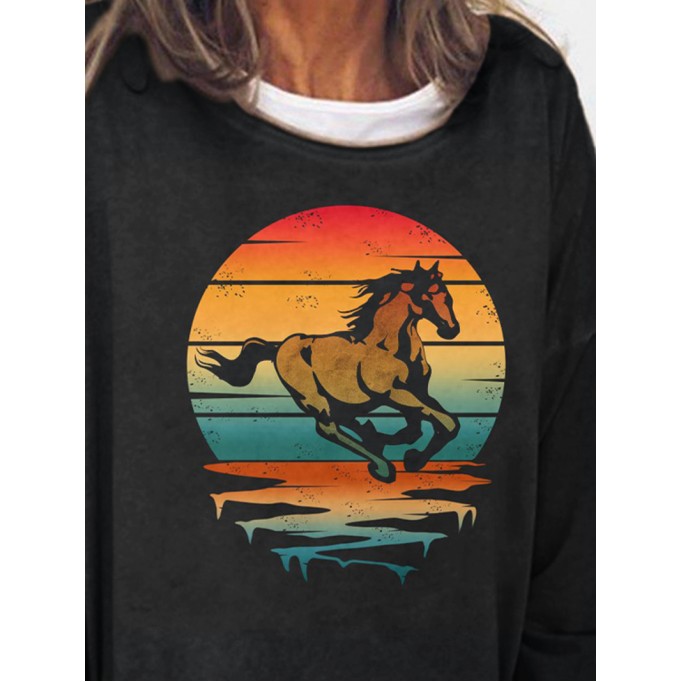 Women's casual horse print sweatshirt