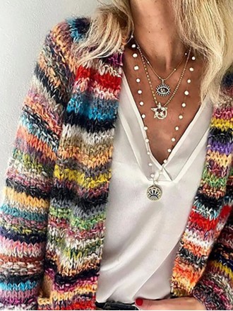 Women's casual long sleeved colorful striped sweater