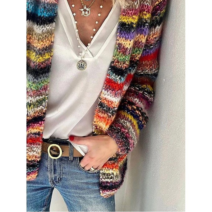 Women's casual long sleeved colorful striped sweater