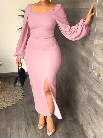 Women's Chiffon Sleeve Backless Zipper Sexy Hip Split Dresses