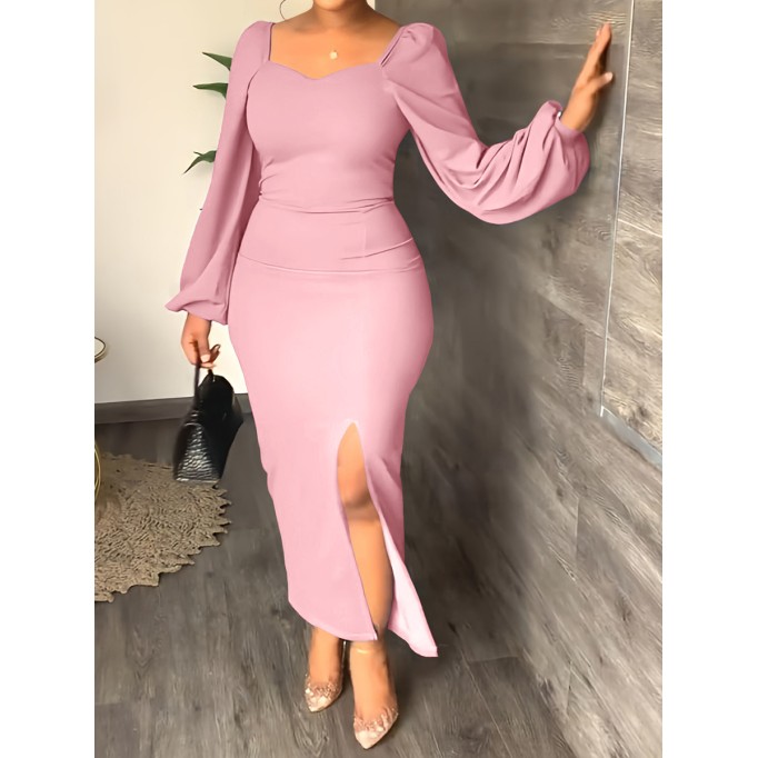 Women's Chiffon Sleeve Backless Zipper Sexy Hip Split Dresses