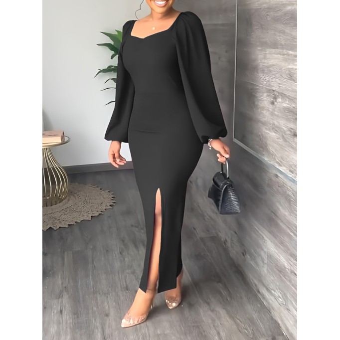 Women's Chiffon Sleeve Backless Zipper Sexy Hip Split Dresses