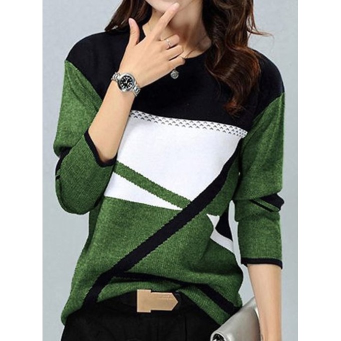 Women's color matching printed casual T-shirt