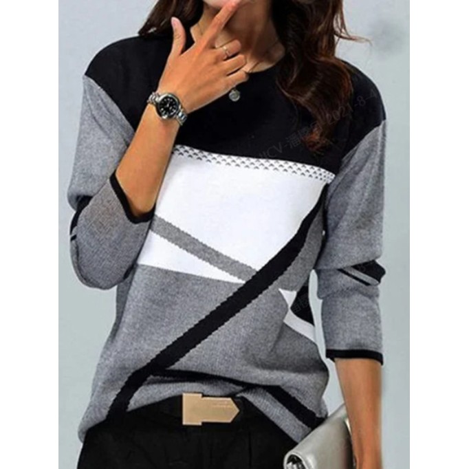 Women's color matching printed casual T-shirt