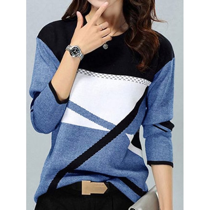 Women's color matching printed casual T-shirt