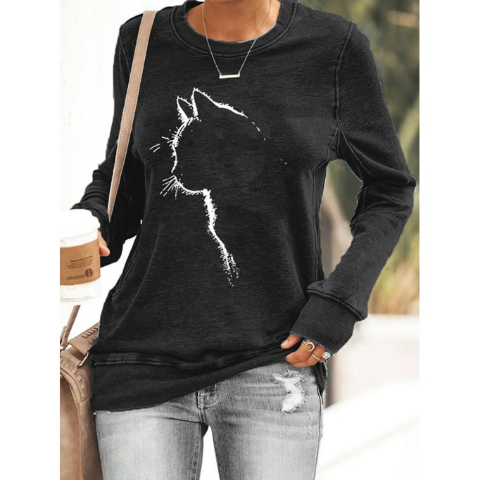 Women's Cute Cat Silhouette Casual Sweatshirt