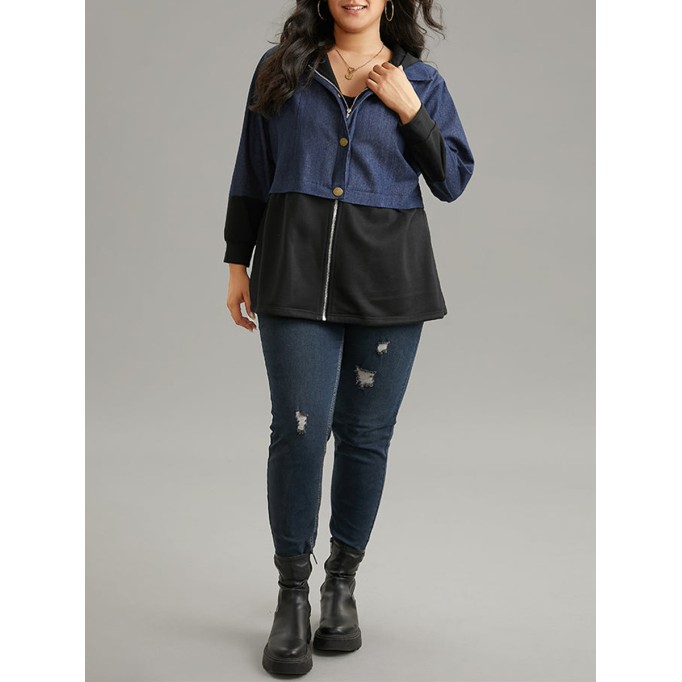 Women's denim patchwork coat