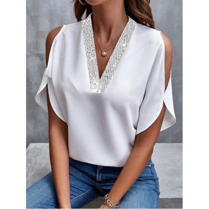 Women's Elegant Casual Sequined Short Sleeve Shirt Tops