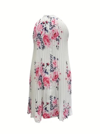 Women's elegant halter print pleated dress