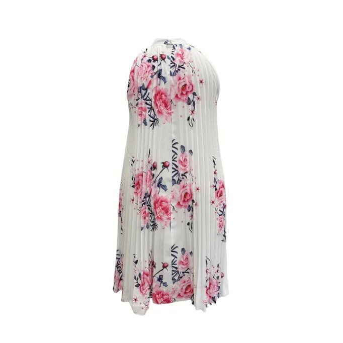 Women's elegant halter print pleated dress