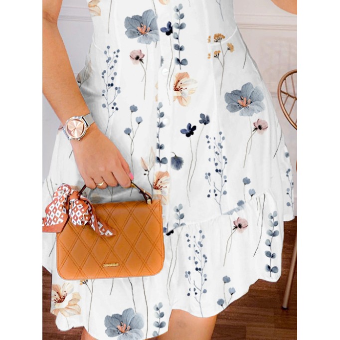 Women's Fresh Flower Print Lantern Short Sleeve Square Neck Dress