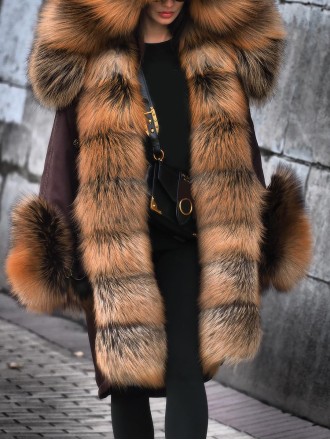 Women's fur collar patchwork autumn and winter coat