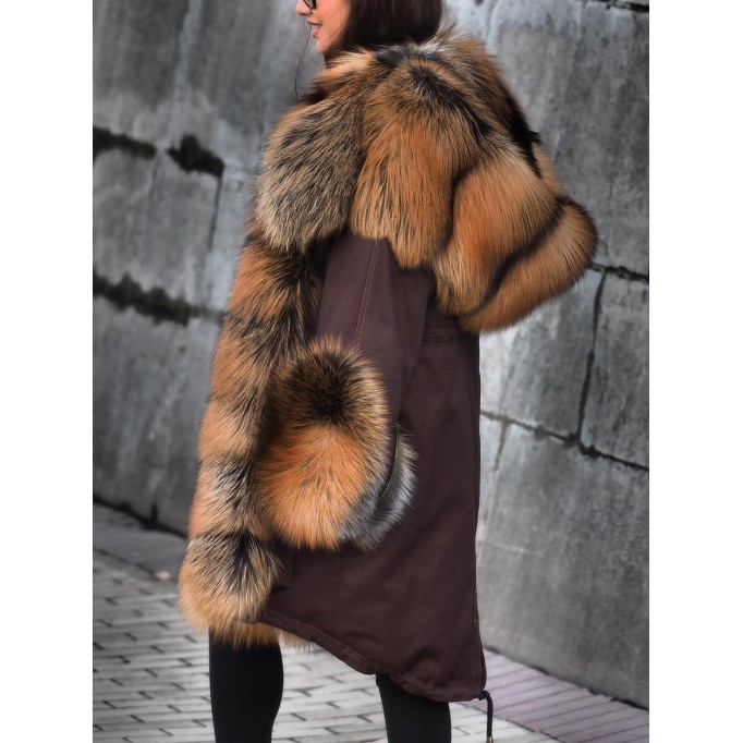 Women's fur collar patchwork autumn and winter coat