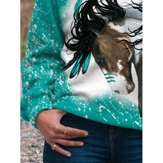 Women's Indian Horse Print Hooded Sweatshirt