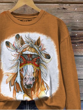 Women's Indian Horse Print Hooded Sweatshirt