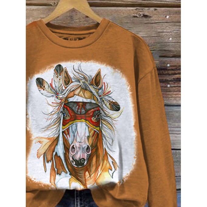 Women's Indian Horse Print Hooded Sweatshirt