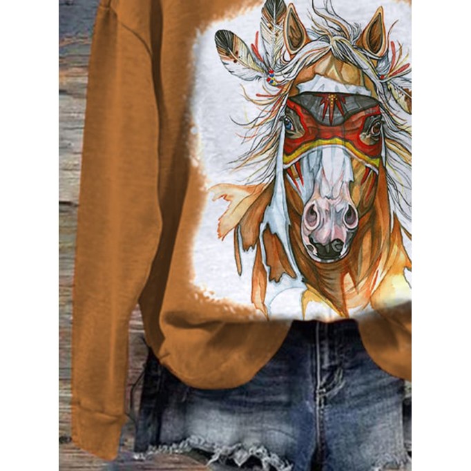 Women's Indian Horse Print Hooded Sweatshirt