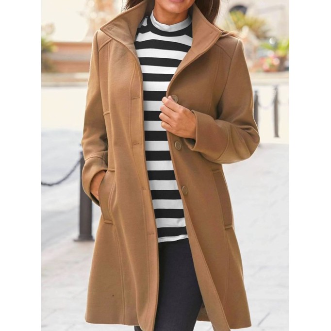 Women's khaki lapel tweed coat