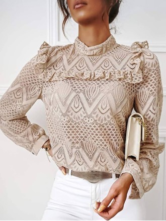 Women's lace ruffled long sleeved shirt