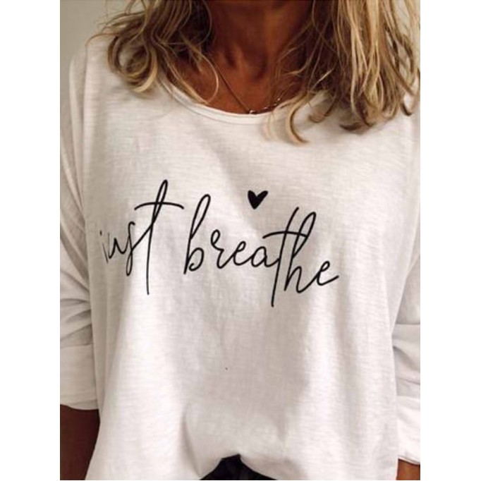 Women's letter printed round neck long sleeved T-shirt