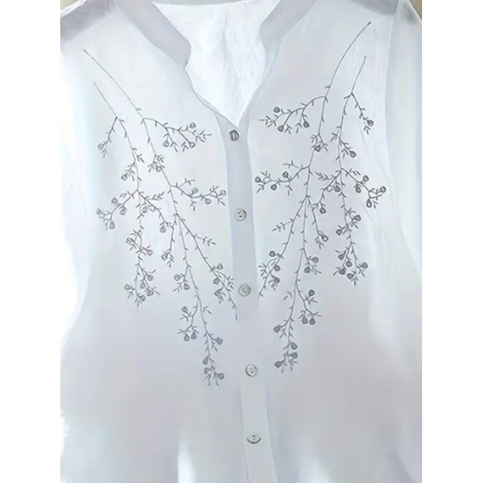 Women's loose cotton linen embroidered shirt