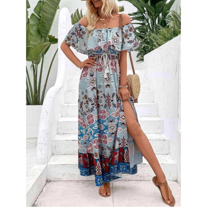 Women's Off Shoulder Split Holiday Dress